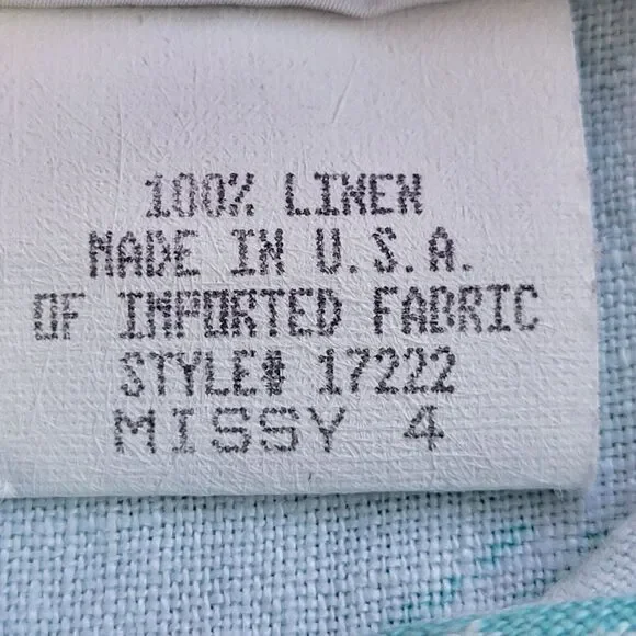 MATCH Vintage Blue Green Linen Shift Dress Size 4 Sleeveless Beach Fish Print - Picture 8 of 9